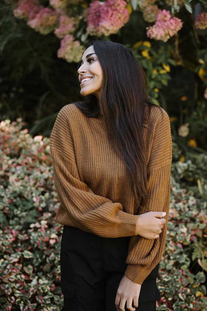 Knit Sweater - Classic Style - Cognac