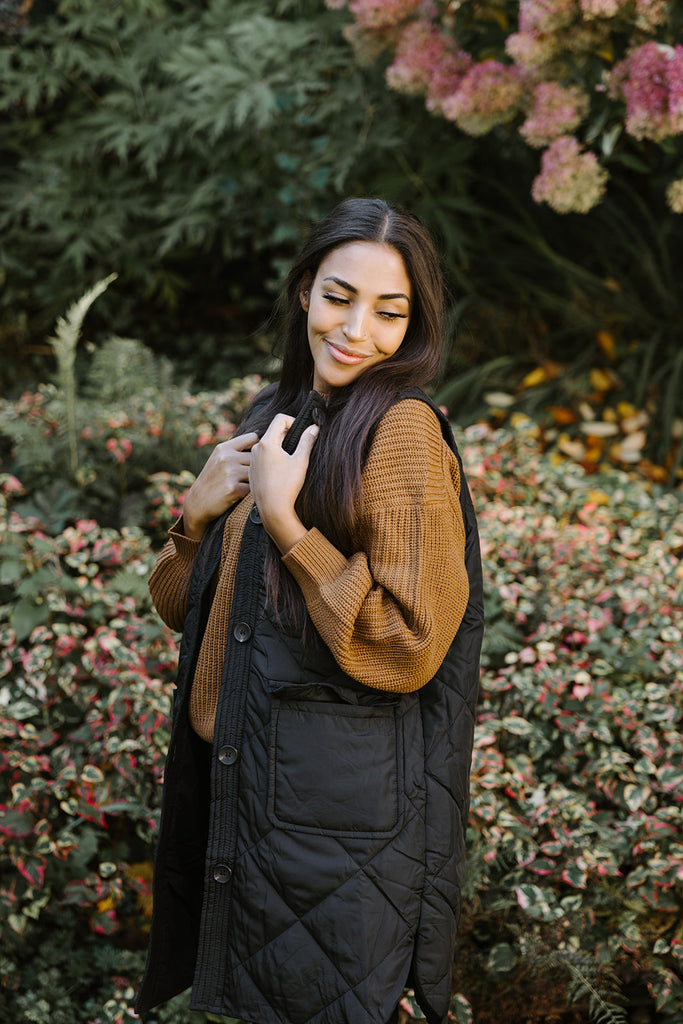 Round neck Quilted Vest - Black
