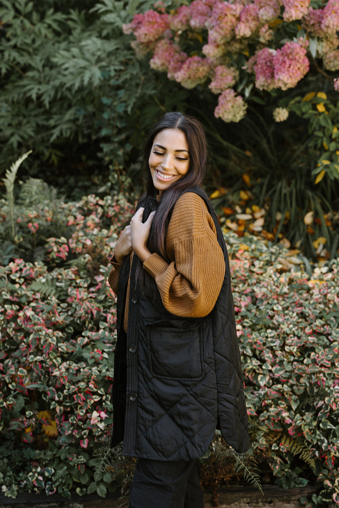 Round neck Quilted Vest - Black