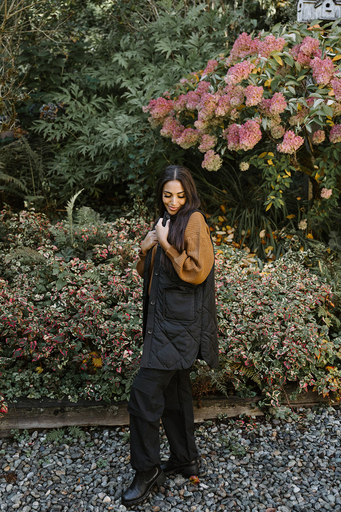 Round neck Quilted Vest - Black