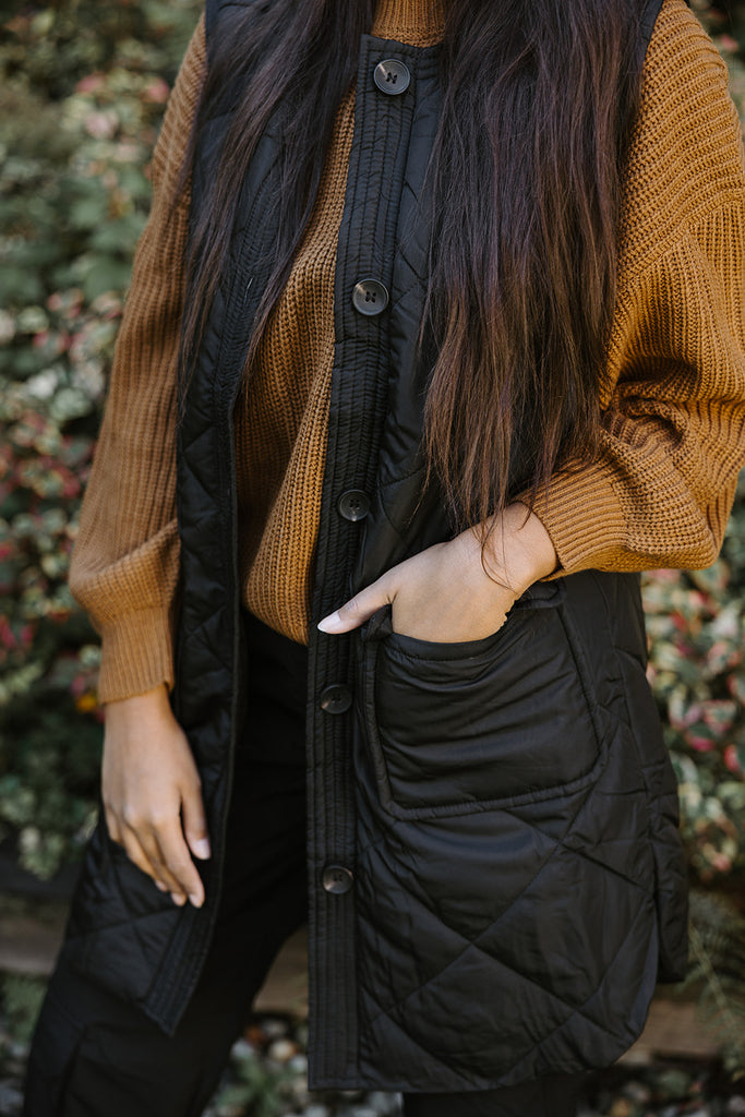 Round neck Quilted Vest - Black