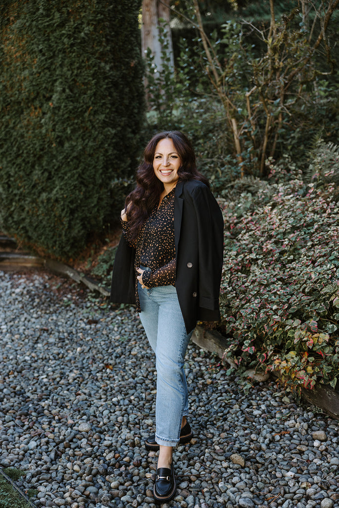 Button Down Blouse - Black/Tan