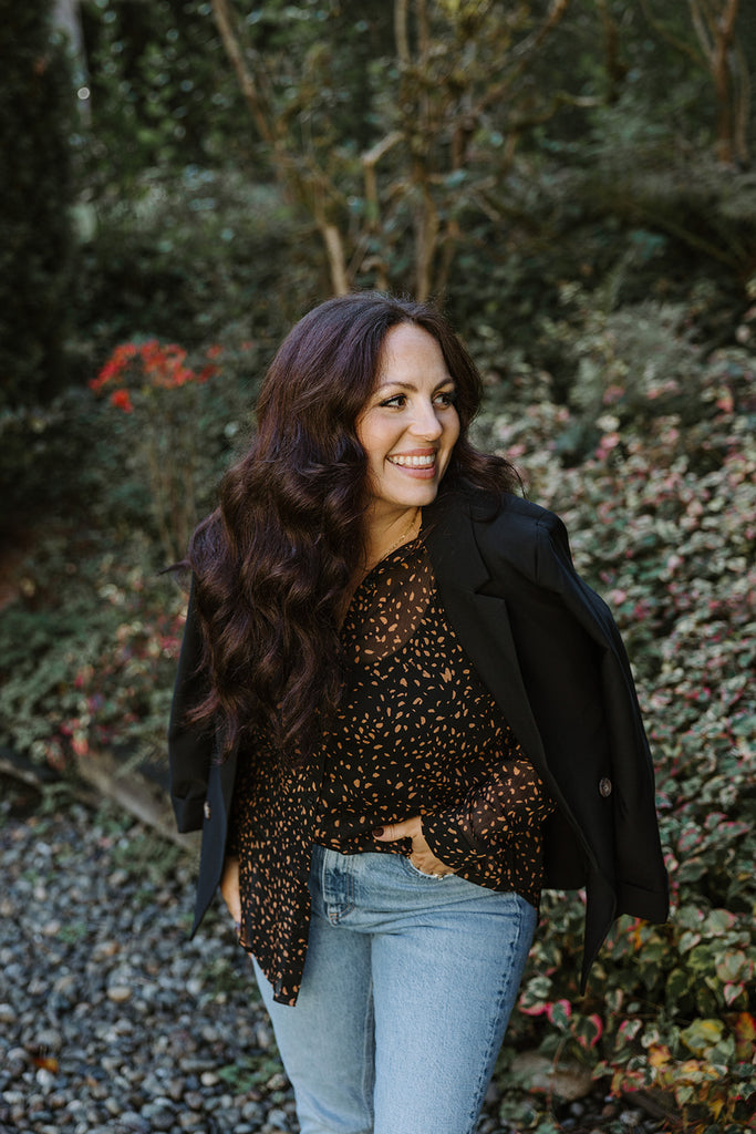 Button Down Blouse - Black/Tan