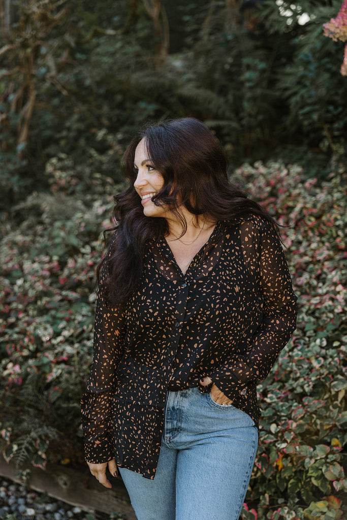 Button Down Blouse - Black/Tan