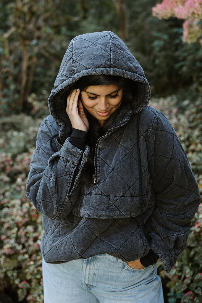 Quilted Pull Over Jacket - Washed Black