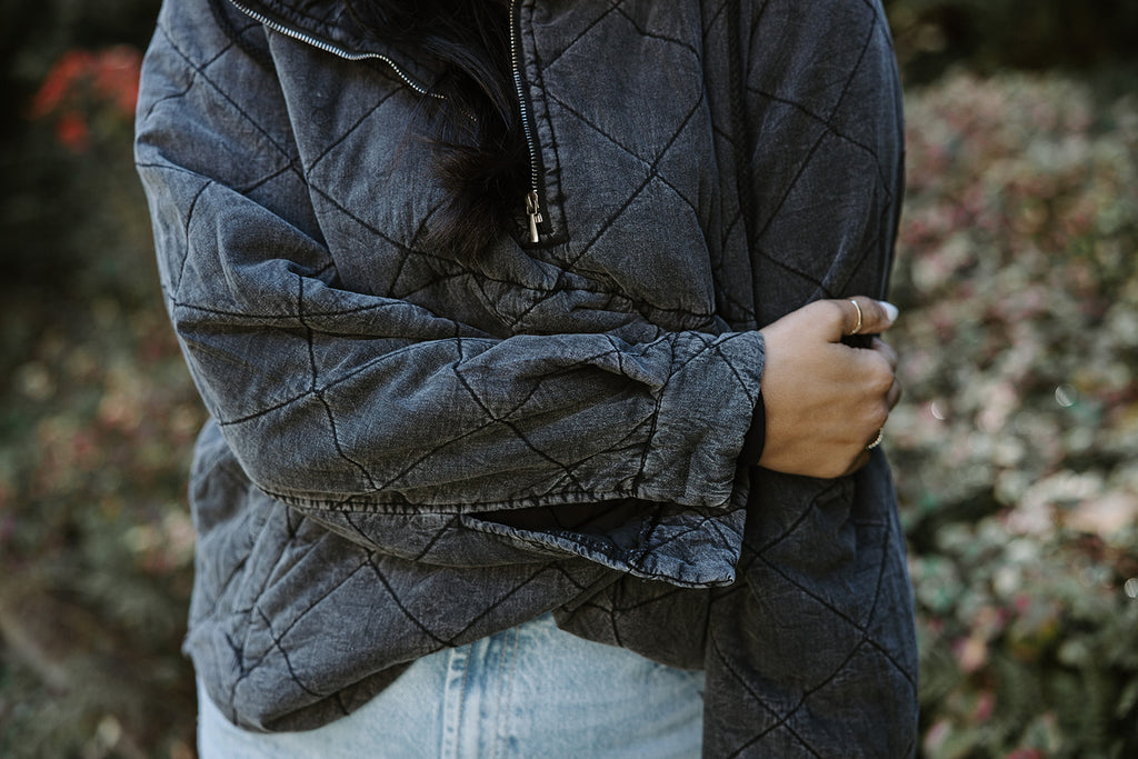 Quilted Pull Over Jacket - Washed Black