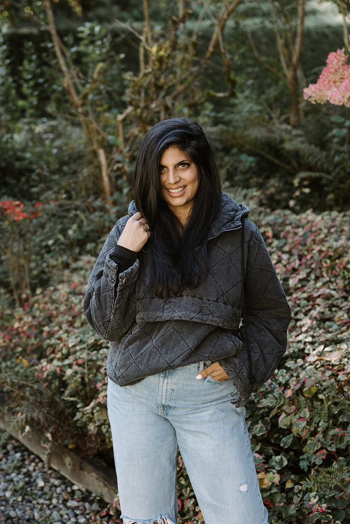 Quilted Pull Over Jacket - Washed Black