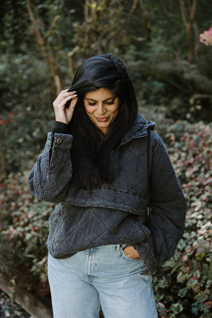 Quilted Pull Over Jacket - Washed Black