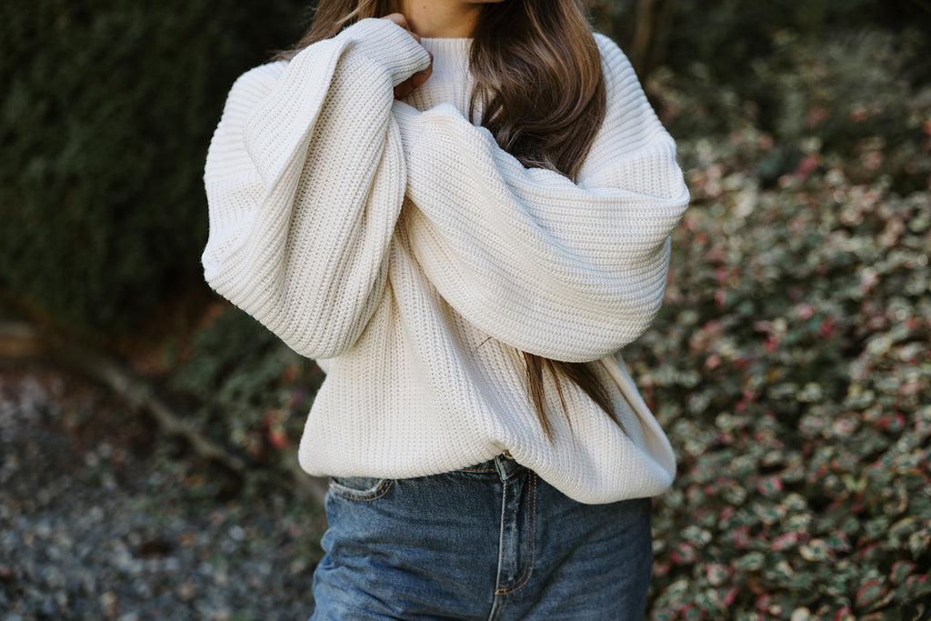 Knit Sweater - Classic Style - Cream
