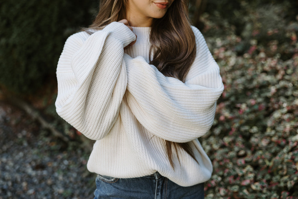 Knit Sweater - Classic Style - Cream