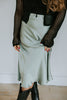 Satin Midi Skirt With Slit - Sage