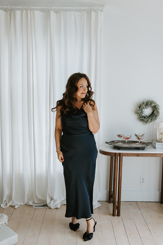 Sleeveless Slinky Midi Dress - Navy