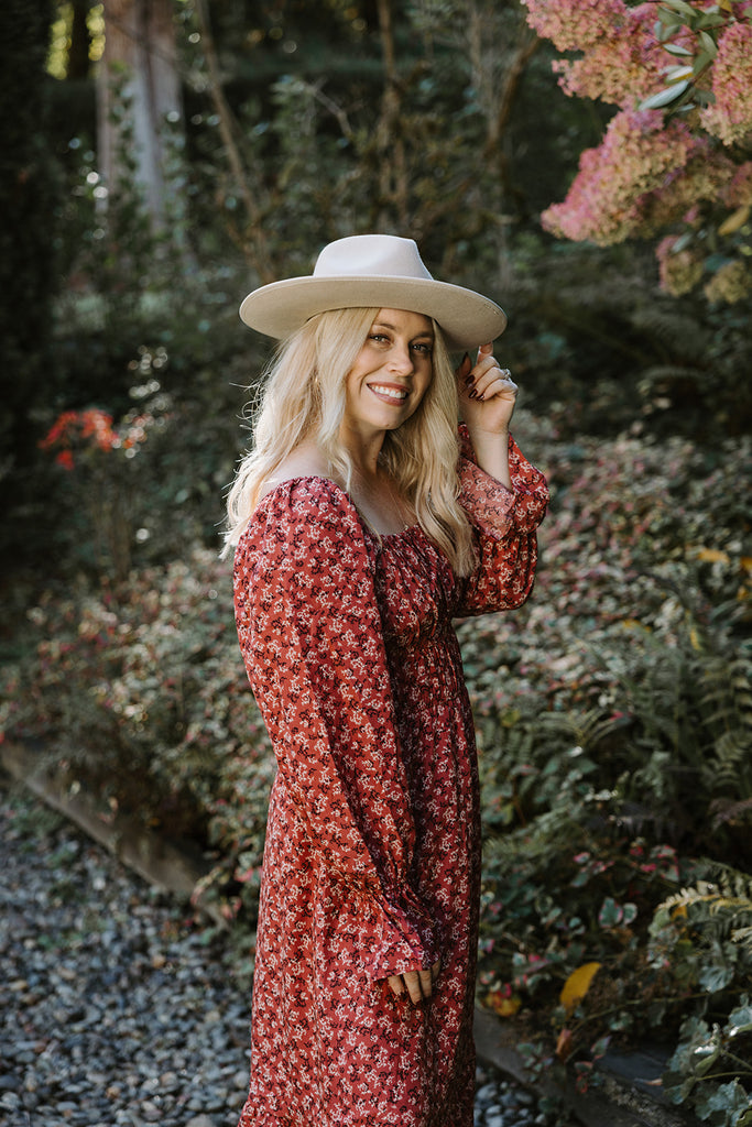 Floral Smocked Midi Dress - Rust