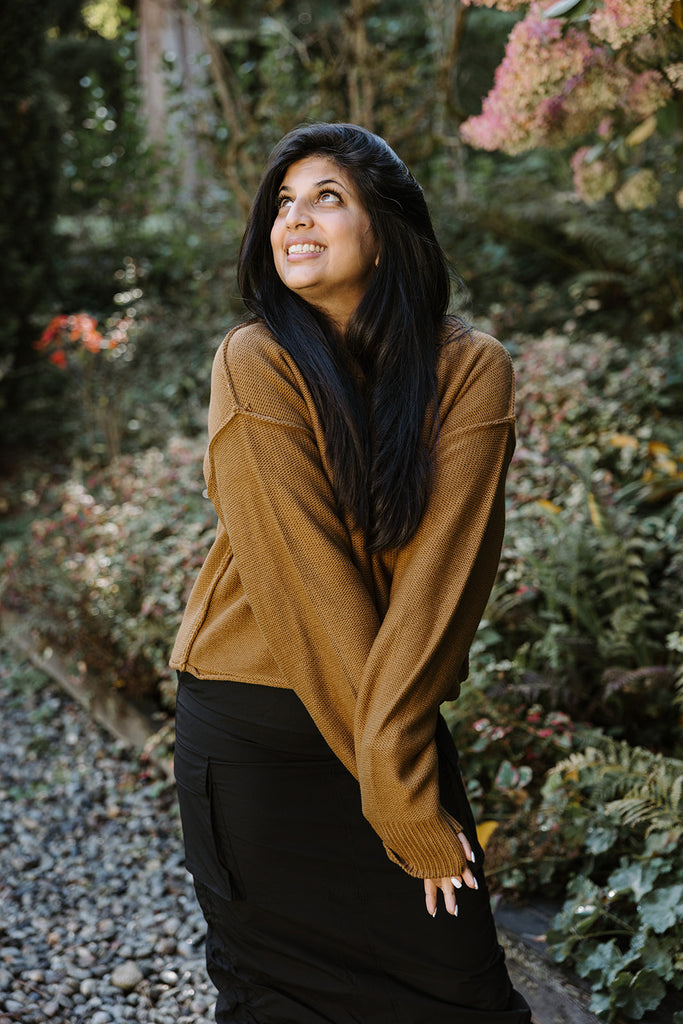 Exposed Seam Sweater - Cognac
