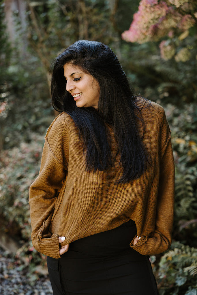 Exposed Seam Sweater - Cognac