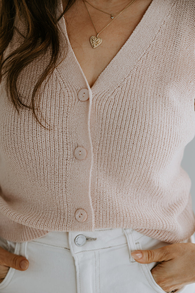 Lightweight V-Neck Knit Vest - Pink