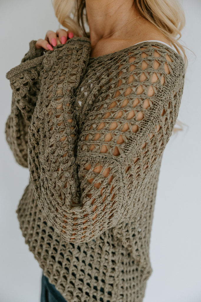 Crochet Knit Long Sleeve - Olive
