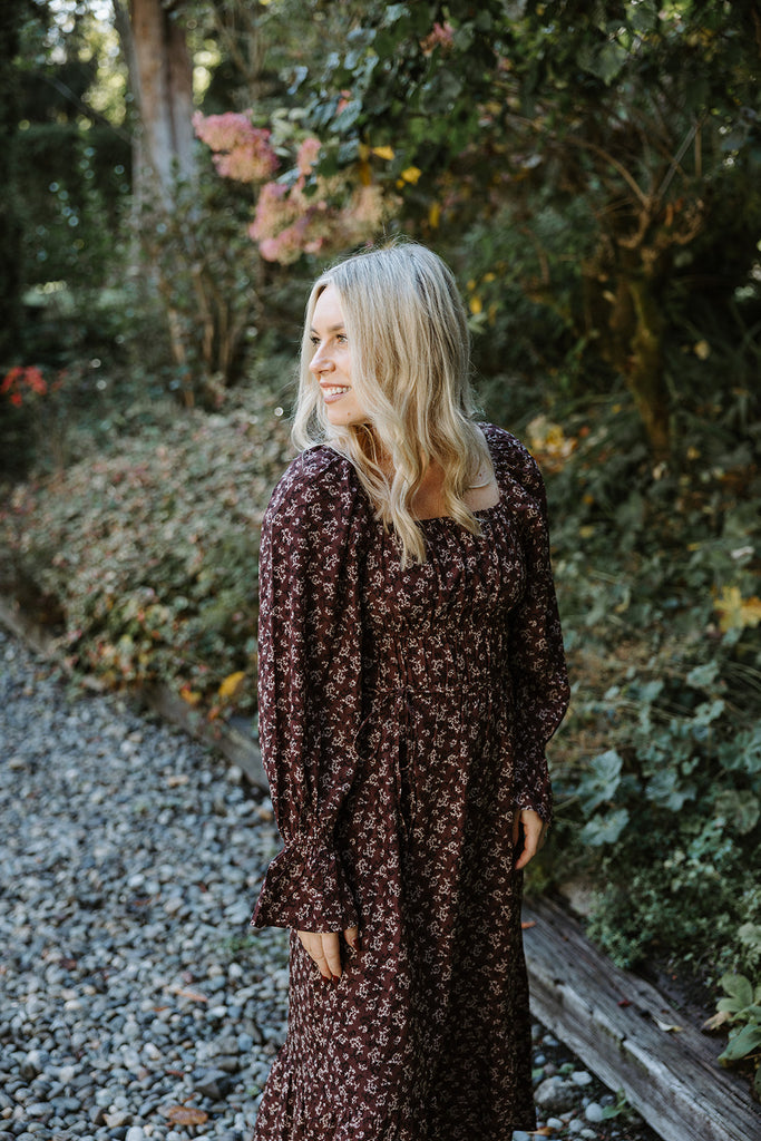 Floral Smocked Midi Dress - Chocolate