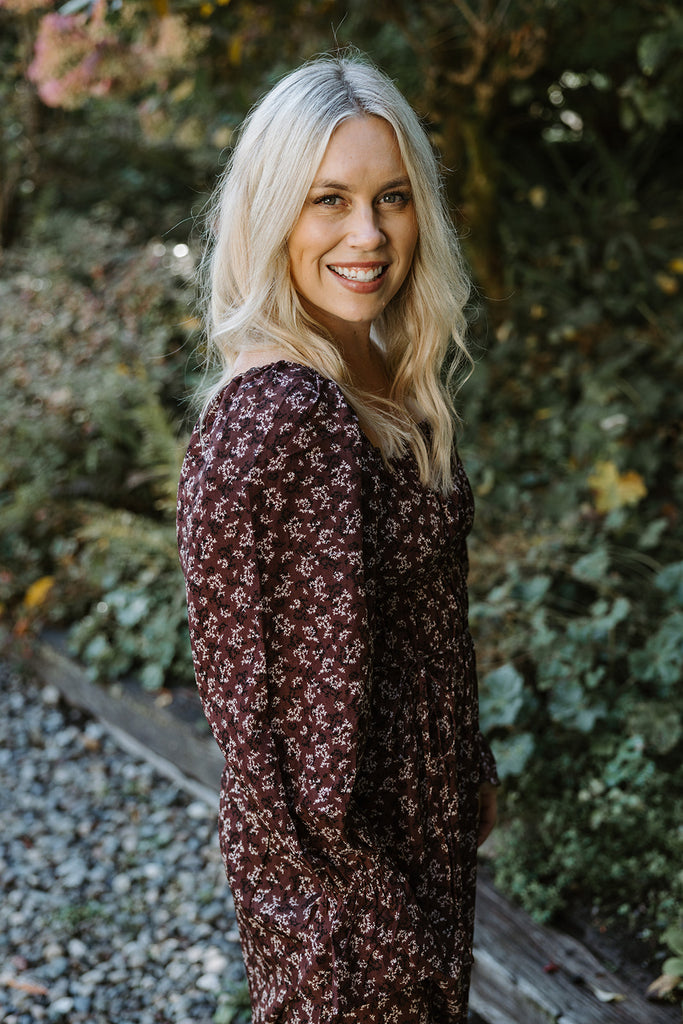 Floral Smocked Midi Dress - Chocolate