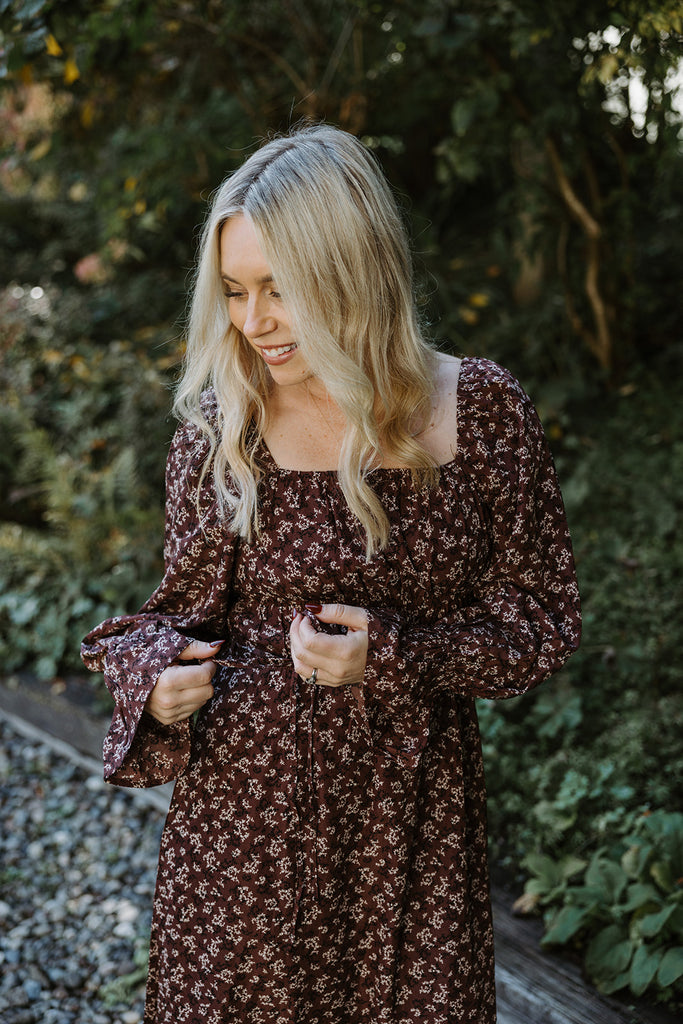 Floral Smocked Midi Dress - Chocolate