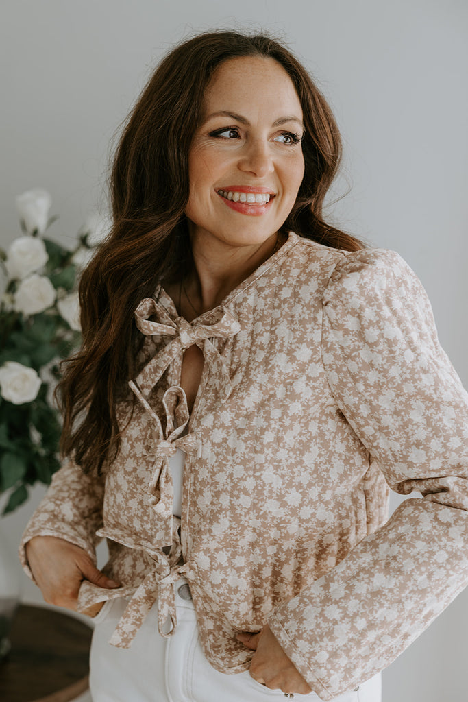Floral Front Tie Jacket - Blush