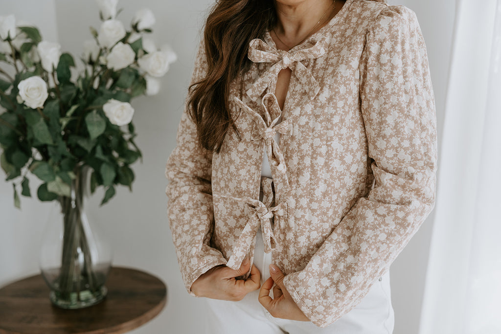 Floral Front Tie Jacket - Blush