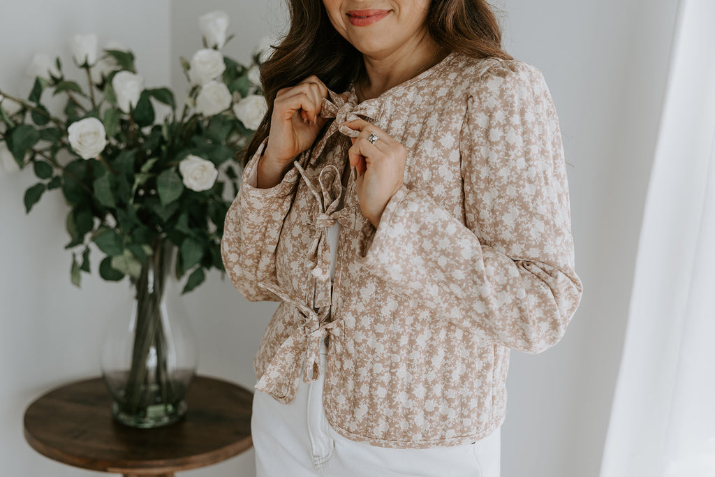 Floral Front Tie Jacket - Blush