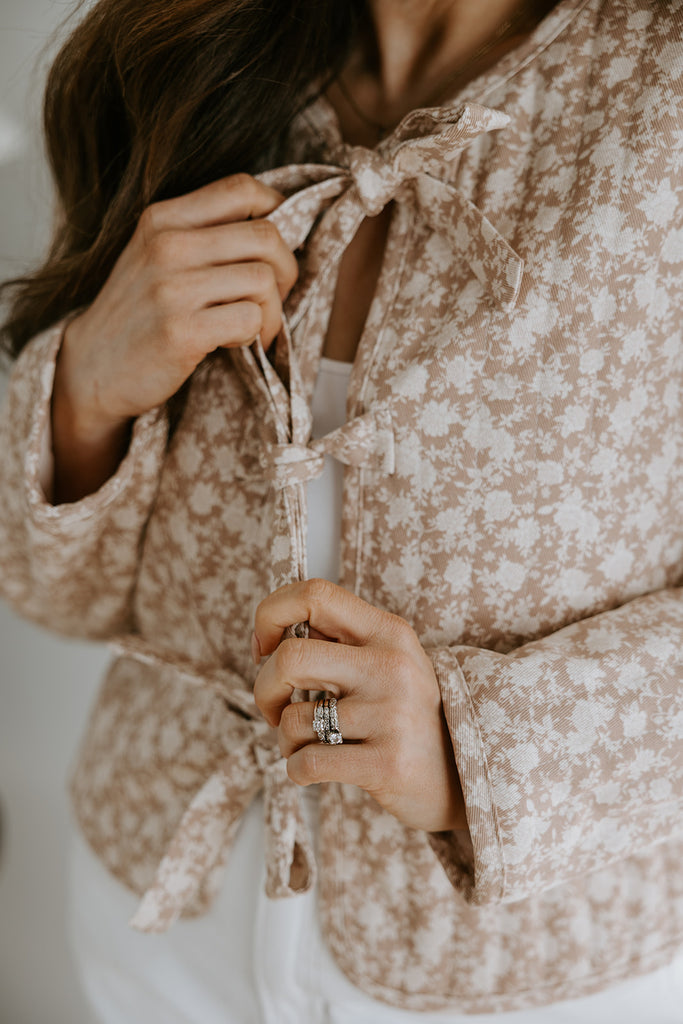 Floral Front Tie Jacket - Blush