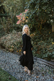 Smocked Maxi Dress With Sleeve - Black