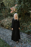 Smocked Maxi Dress With Sleeve - Black