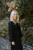 Smocked Maxi Dress With Sleeve - Black