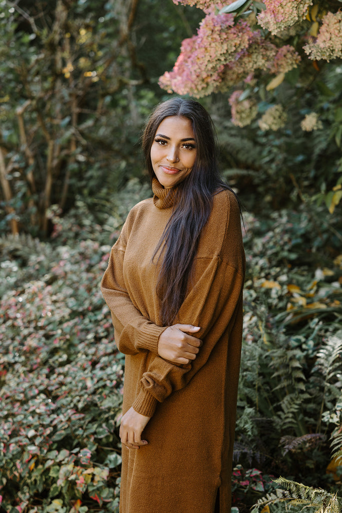 Long Knit Turtleneck Sweater Dress - Cog