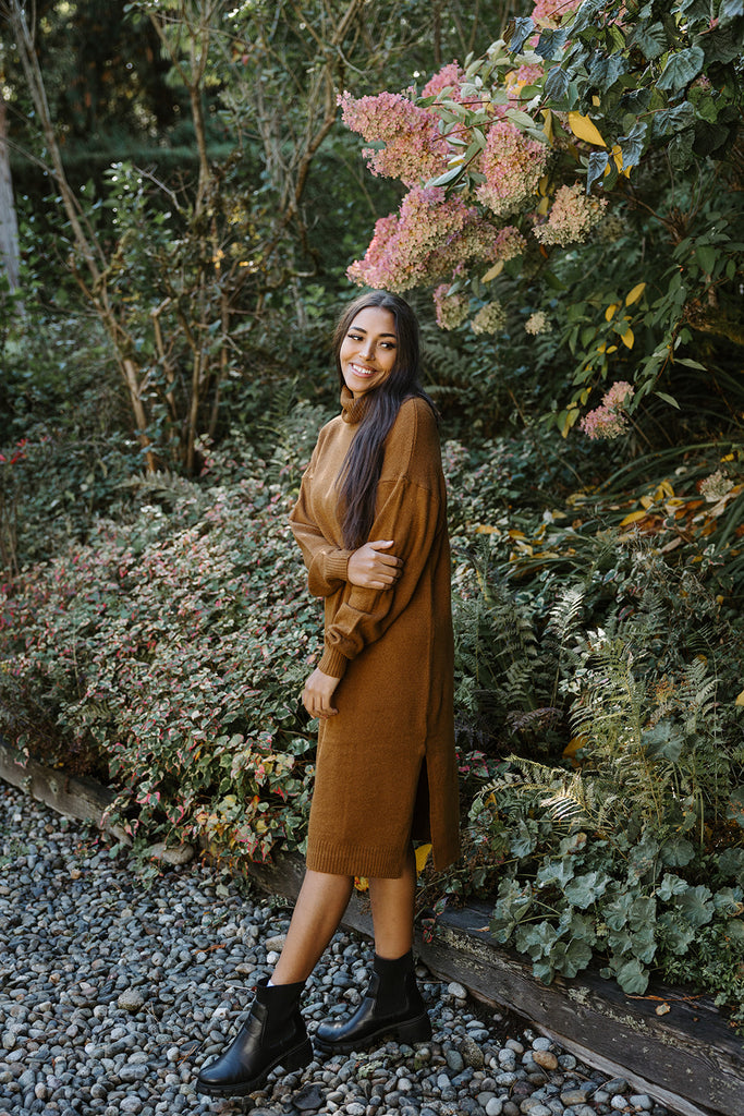 Long Knit Turtleneck Sweater Dress - Cog