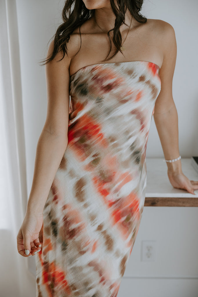 Strapless Abstract Print Maxi - Pink/Tan