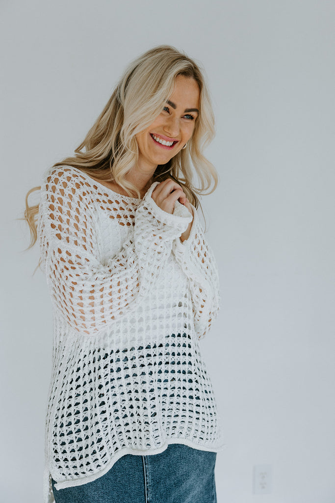 Crochet Knit Long Sleeve - White