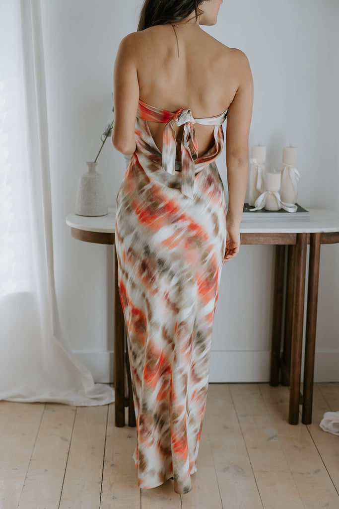 Strapless Abstract Print Maxi - Pink/Tan