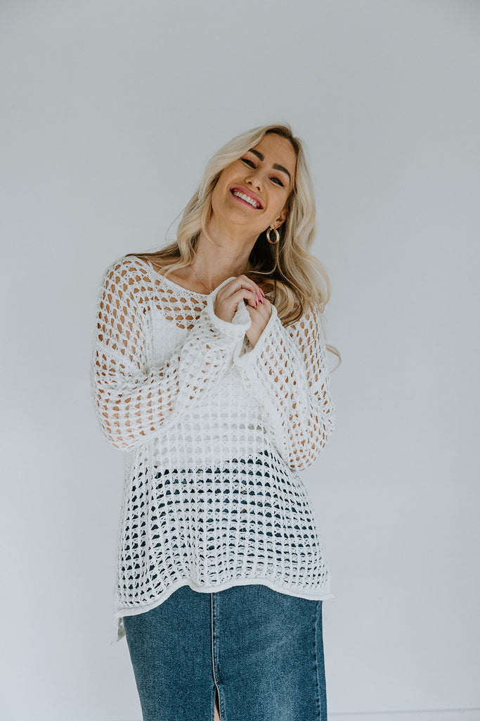 Crochet Knit Long Sleeve - White