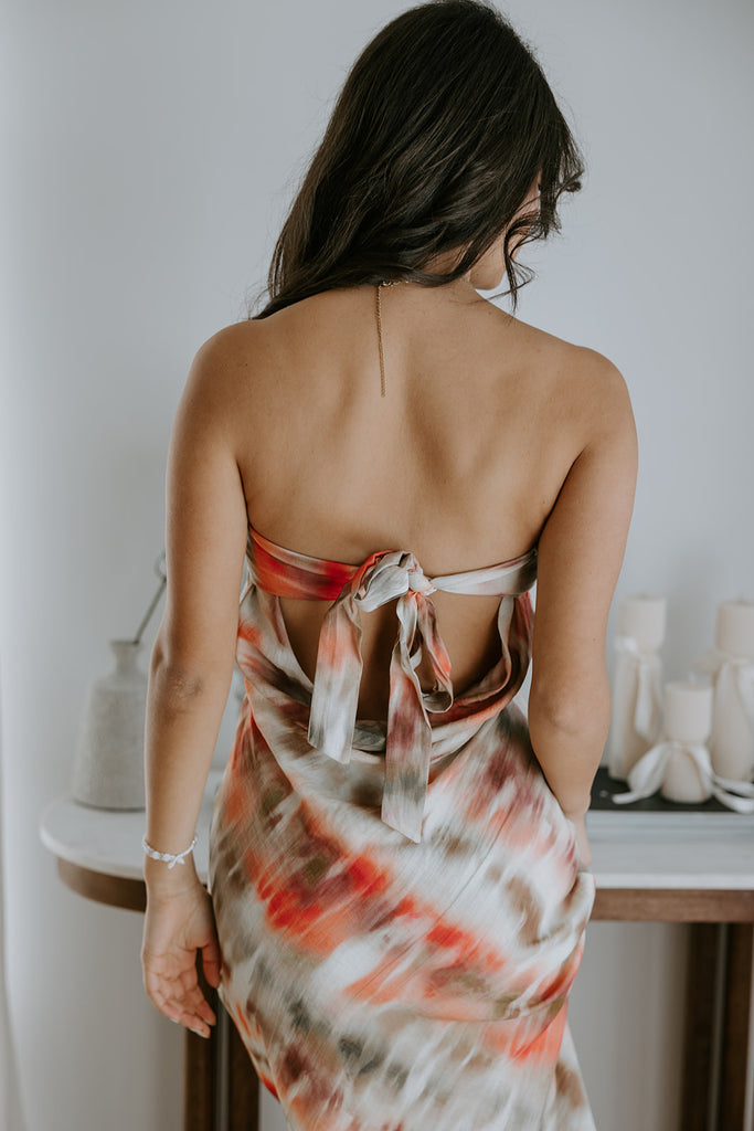 Strapless Abstract Print Maxi - Pink/Tan
