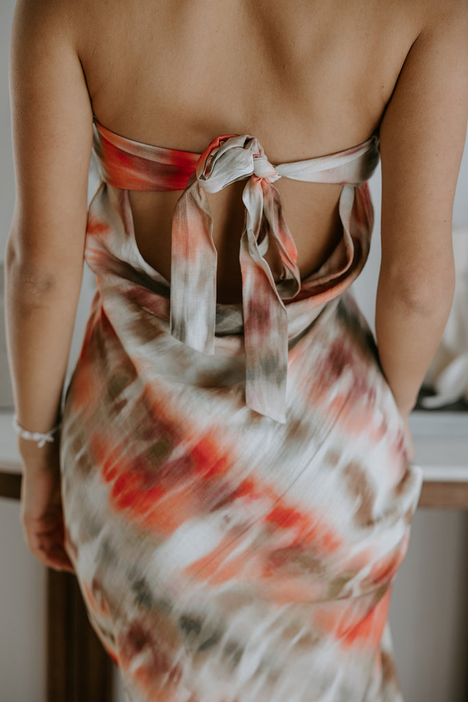 Strapless Abstract Print Maxi - Pink/Tan