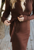 Knit Dress with Belt - Brown