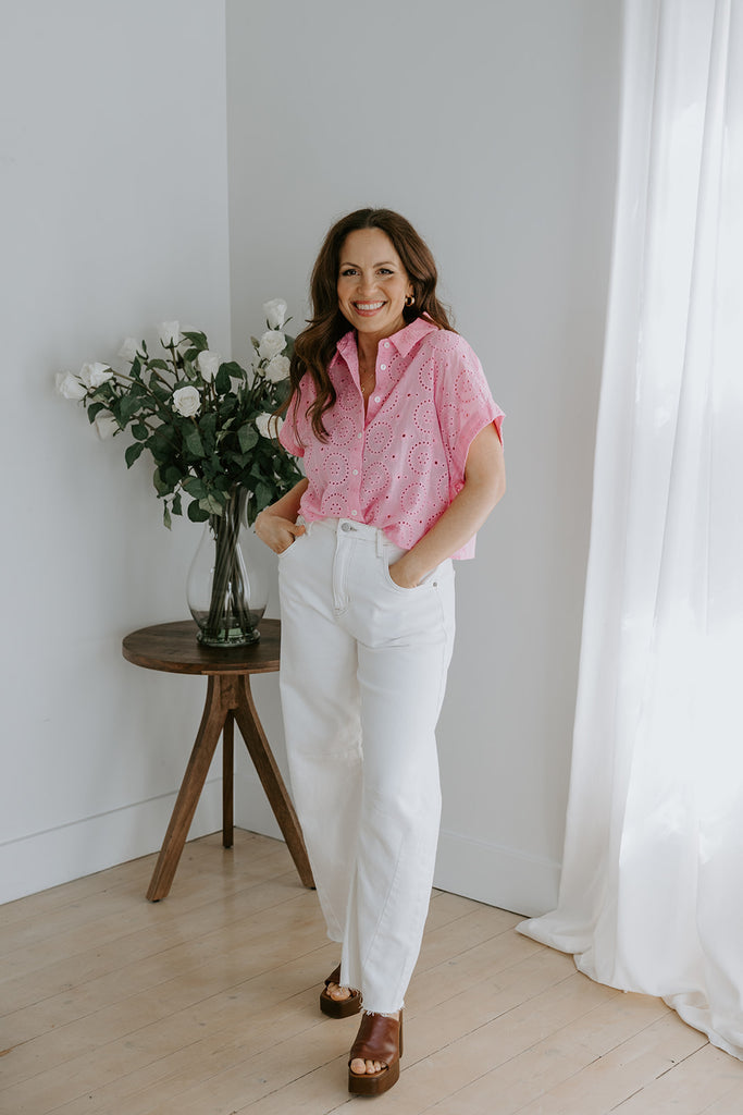 Eyelet Button Up - Pink