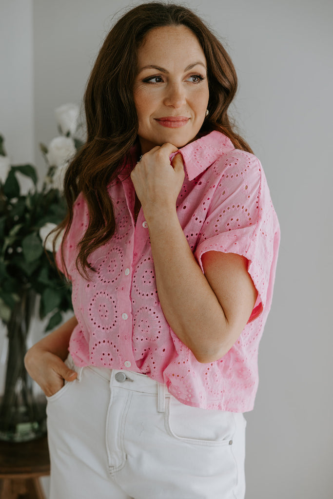 Eyelet Button Up - Pink