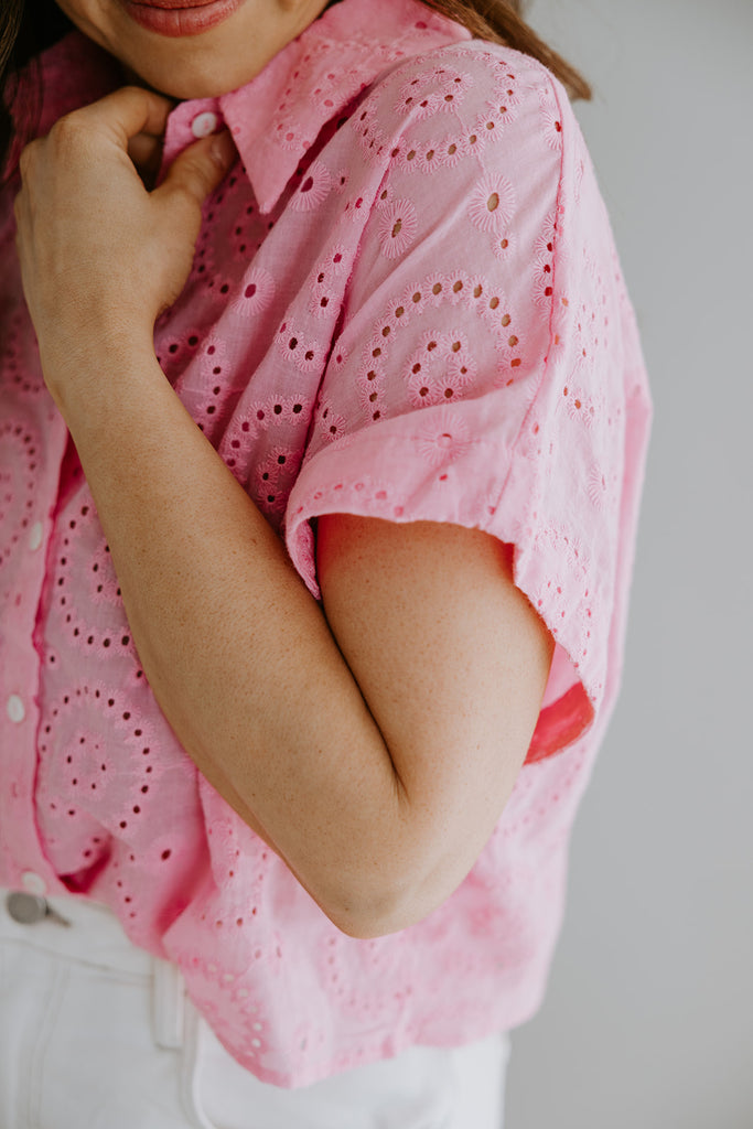 Eyelet Button Up - Pink