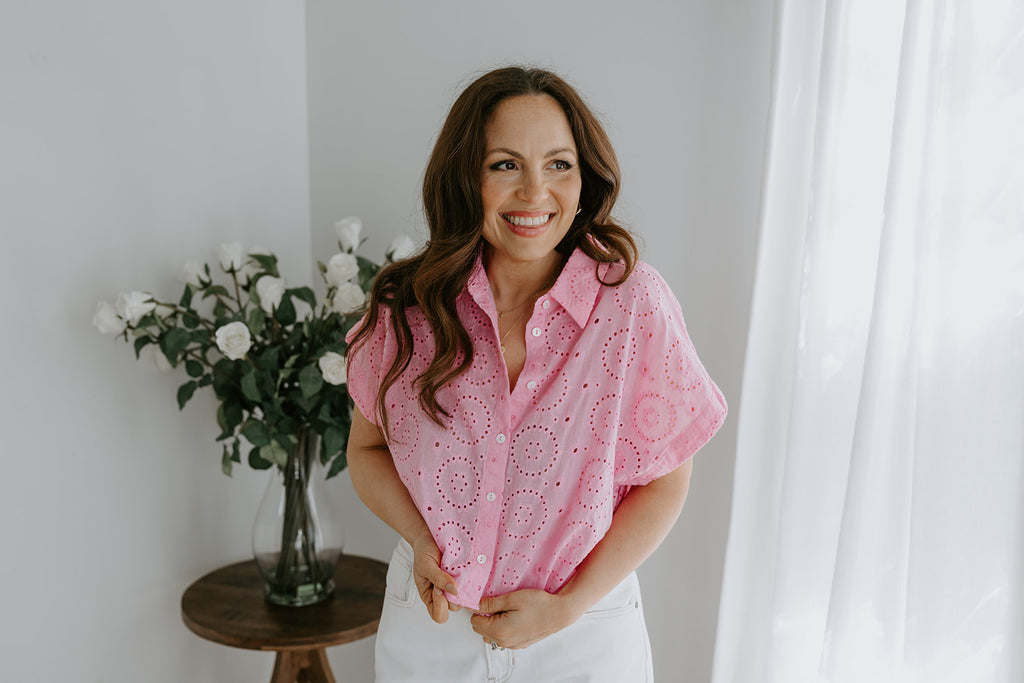 Eyelet Button Up - Pink
