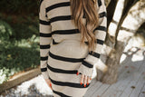 Striped Top & Midi Skirt Set - Tan