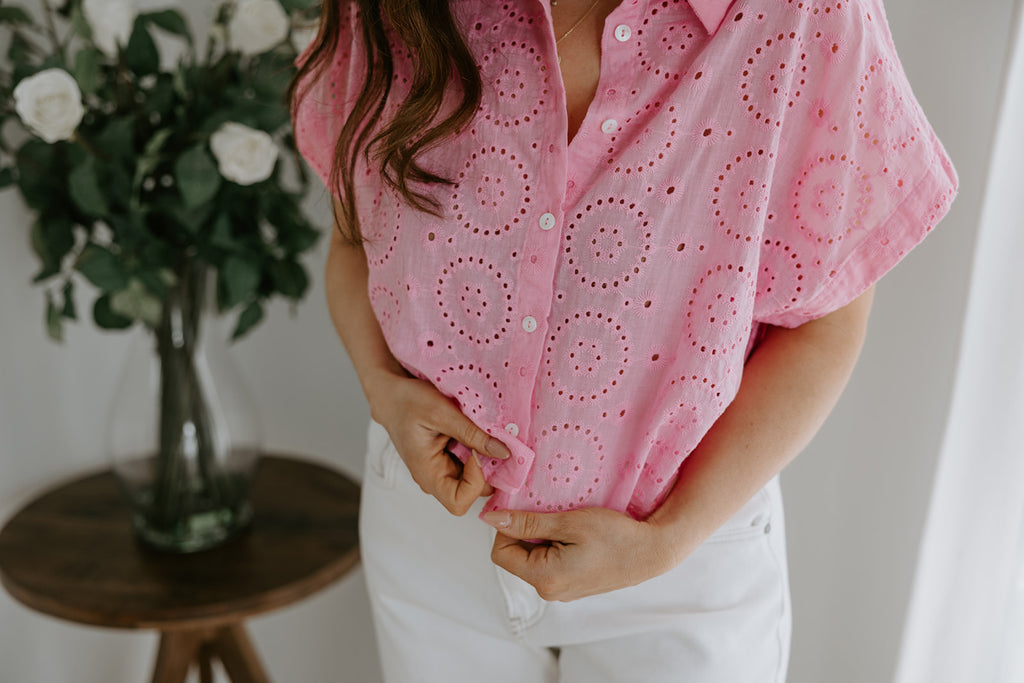 Eyelet Button Up - Pink