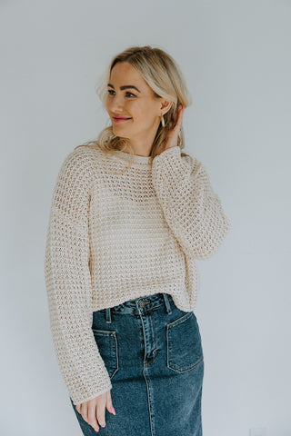 Crochet Knit Long Sleeve - Natural