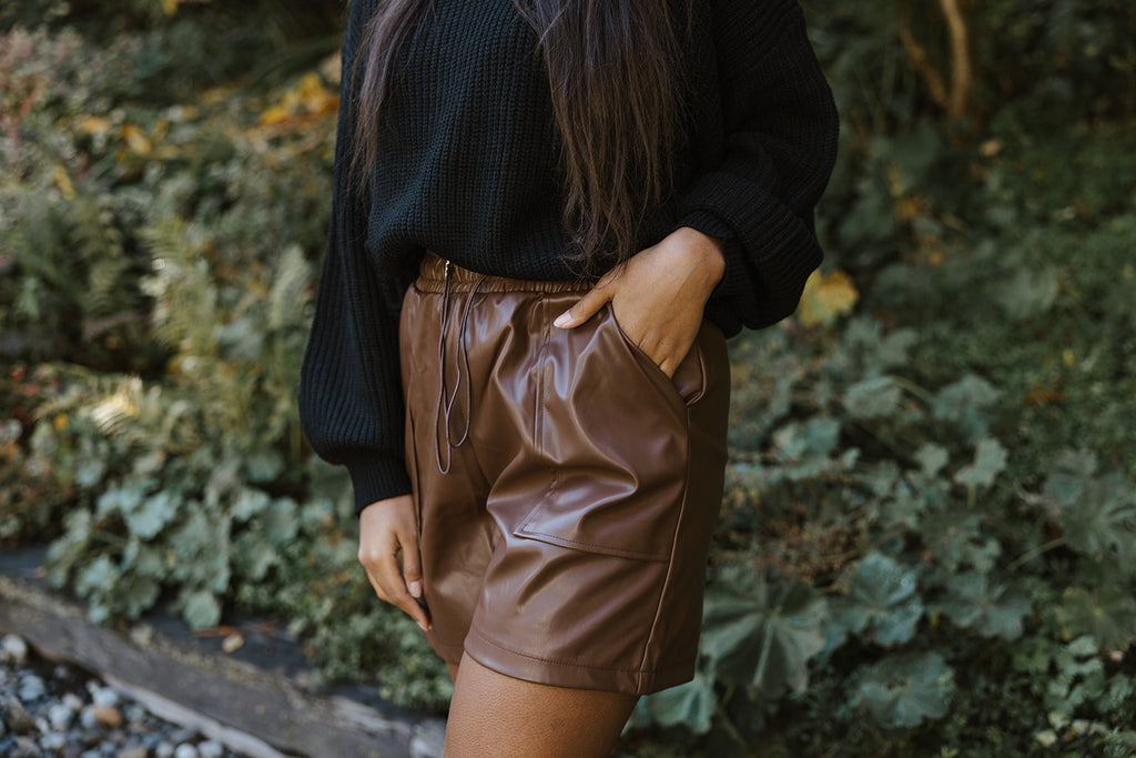 Utility Pocket Faux Leather Short - Brow