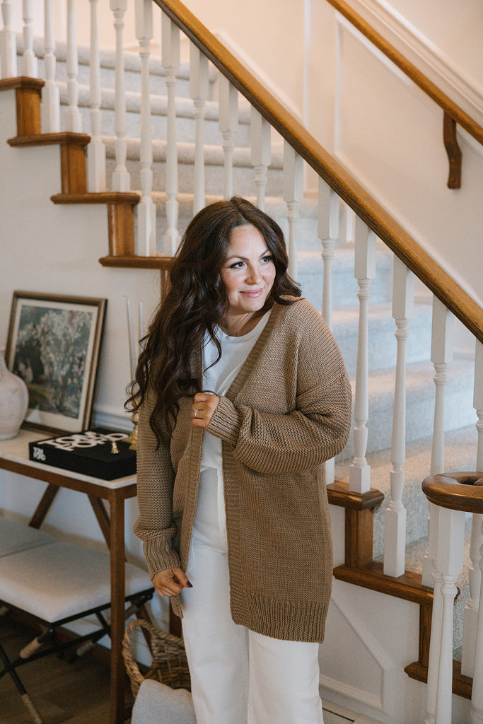 Open Cardigan With Heart - Taupe