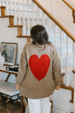 Open Cardigan With Heart - Taupe